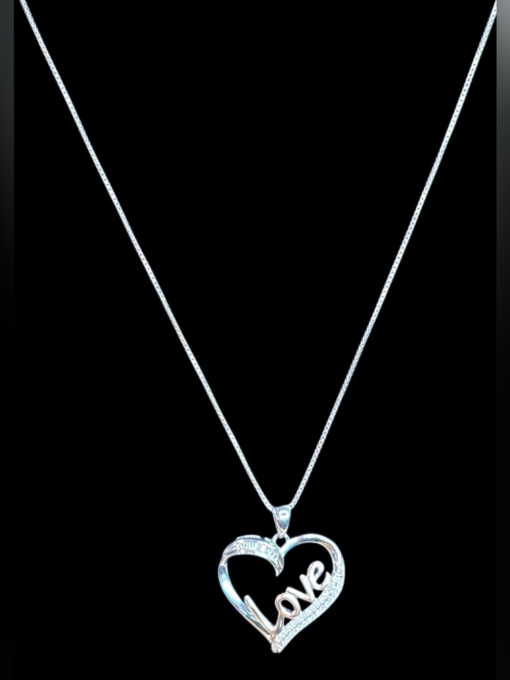 Stamped 925 Italy Silver & Natural Diamond Heart 'Love' Pendant Necklace- NWT